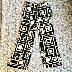 Chico’s Wide Leg Fly-Front Trousers BlackWhiteTan